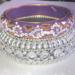 Purple & Silver Tone Boho Bangle Seed Bead Beaded Retro Bangle Bracelets